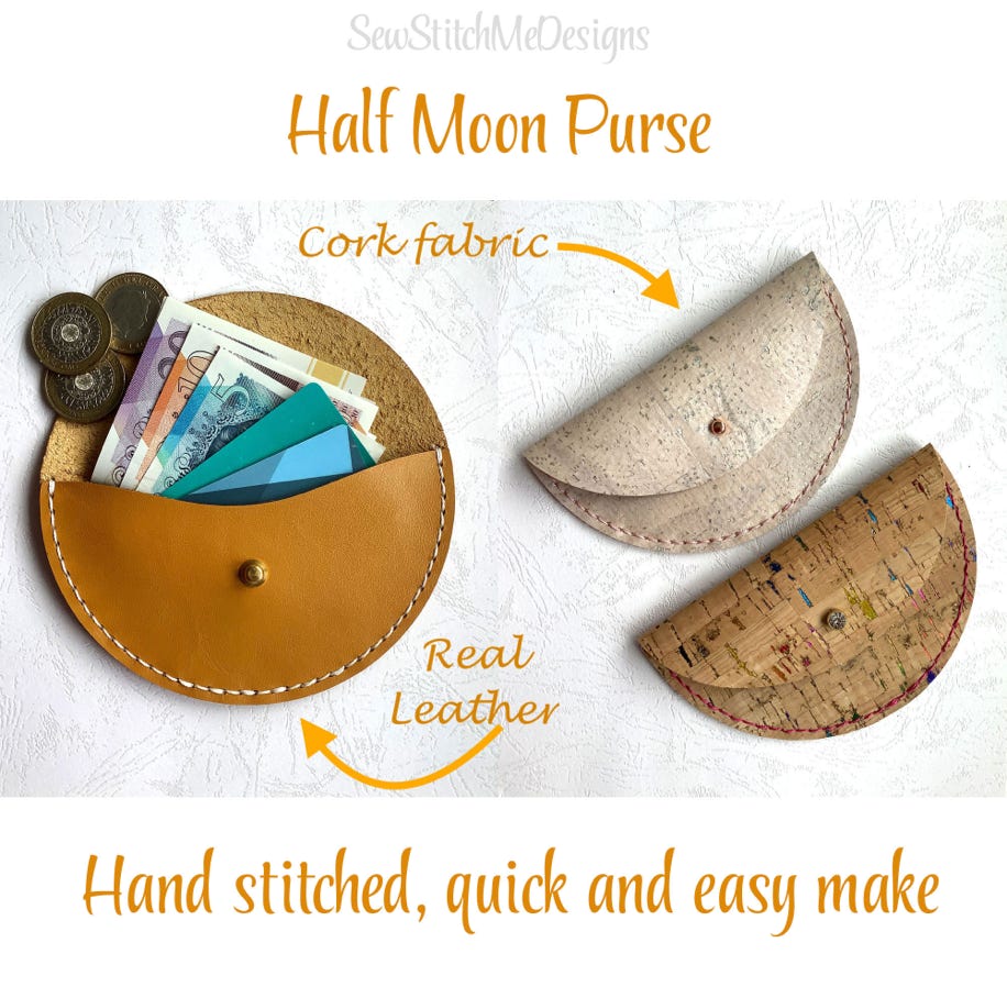 Hand Stitched Half Moon Purse SVG Leather Pattern